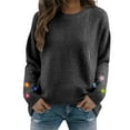 thumbnail image 6 of Women's Crochet Cuff Sweater, Long Sleeve Crewneck Pullover with Embroidered Wrist Detail, Boho Chic Knit Top, Artisan Style Crochet Accent Blouse for Women Black L, 6 of 10