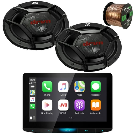 JVC KW-Z1000W HD Radio AM/FM Stereo USB Bluetooth Digital Media Hi-Def Monitor Receiver Bundle Combo with 2x 6x9" 3-Way Coaxial 500 Watts Max Power Automotive Car Audio Speakers and 16G Speaker Wire