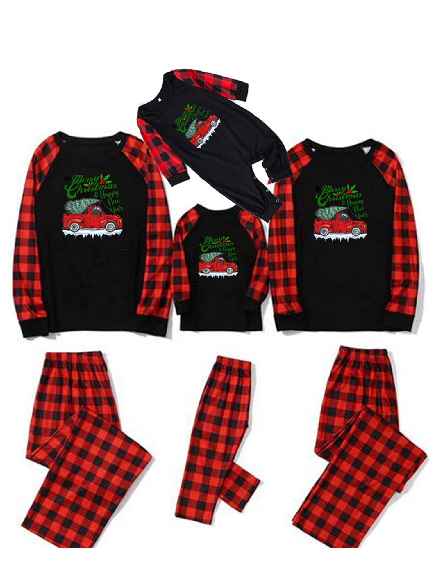 Christmas Car and Letter Print Red Family Matching Long-sleeve Pajamas Sets
