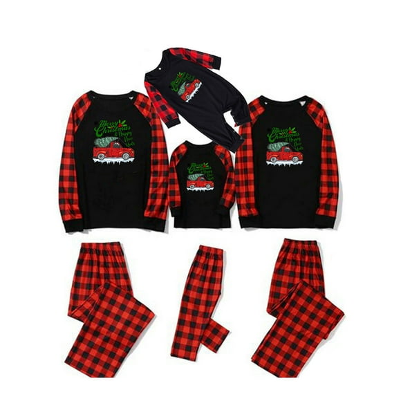 Fashnice Maman Papa Enfant Vêtements de Nuit Taille Élastique Ensemble de Pyjamas Assortis pour la Famille Hauts et Pantalons Vêtements de Nuit Ensembles de Pyjama de Noël Noir Maman L