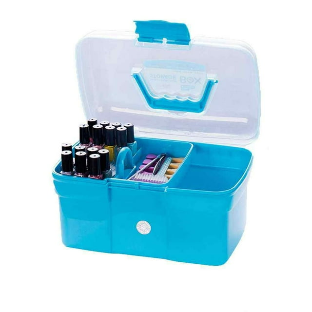 PENGXIANG Art Craft 2 Layer Storage Case Box Makeup Plastic Portable Collection New Blue S 27*17*17cm