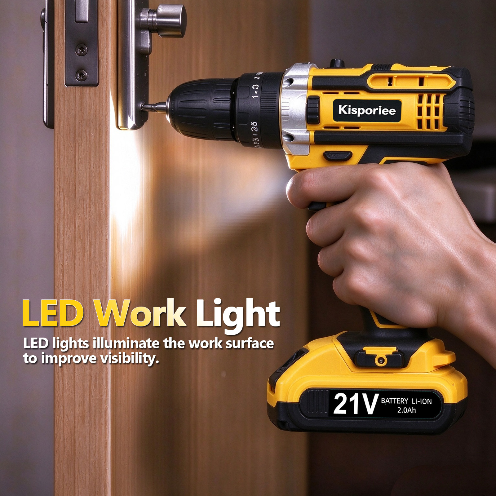 Kisportee 21V Cordless Drill with 2 Batteries and Charger photo 7