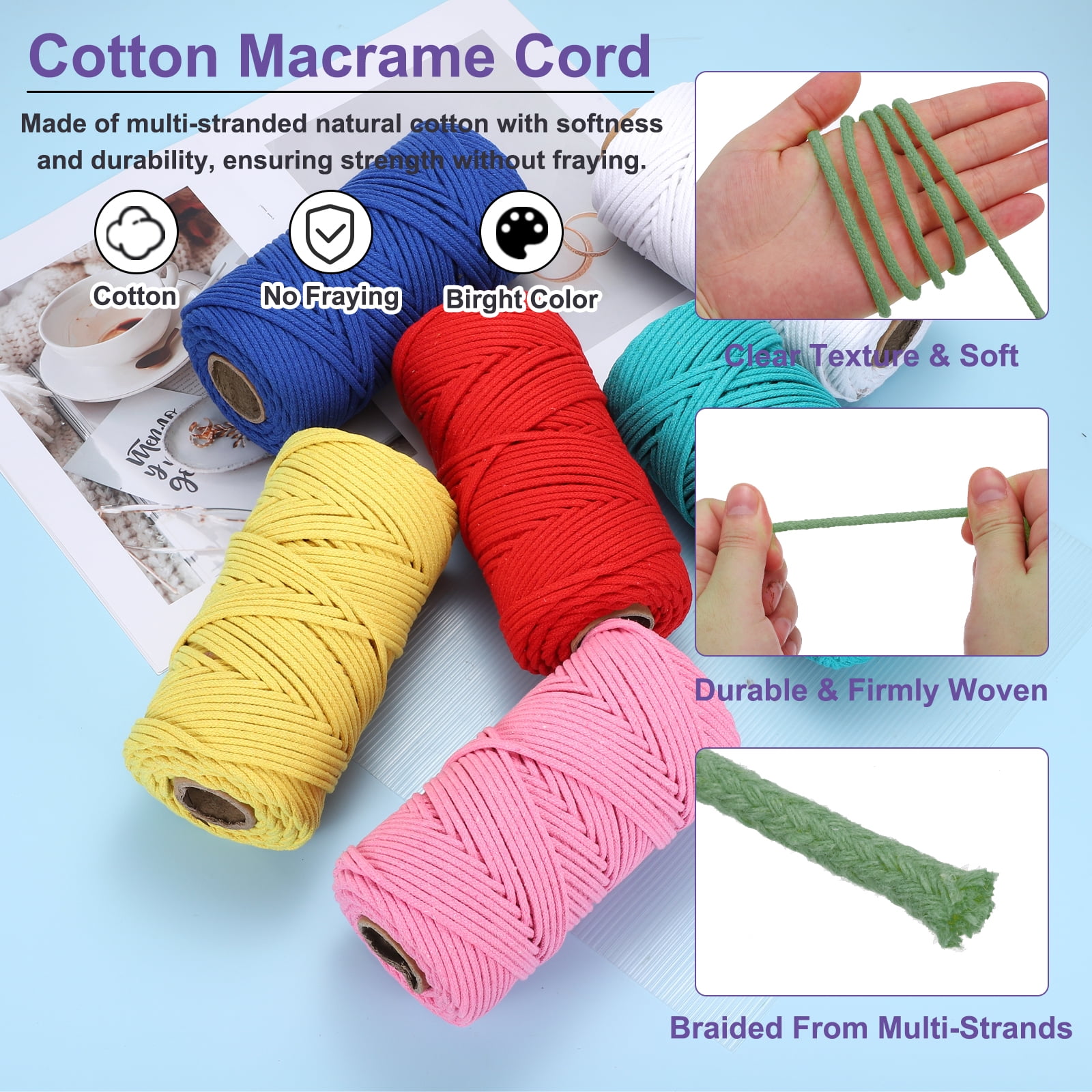 Braided Macrame Cord, 4mm x 109 Yards Natural Cotton Rope Macrame Yarn Bohemia Craft String with Scissors(Grey Green)