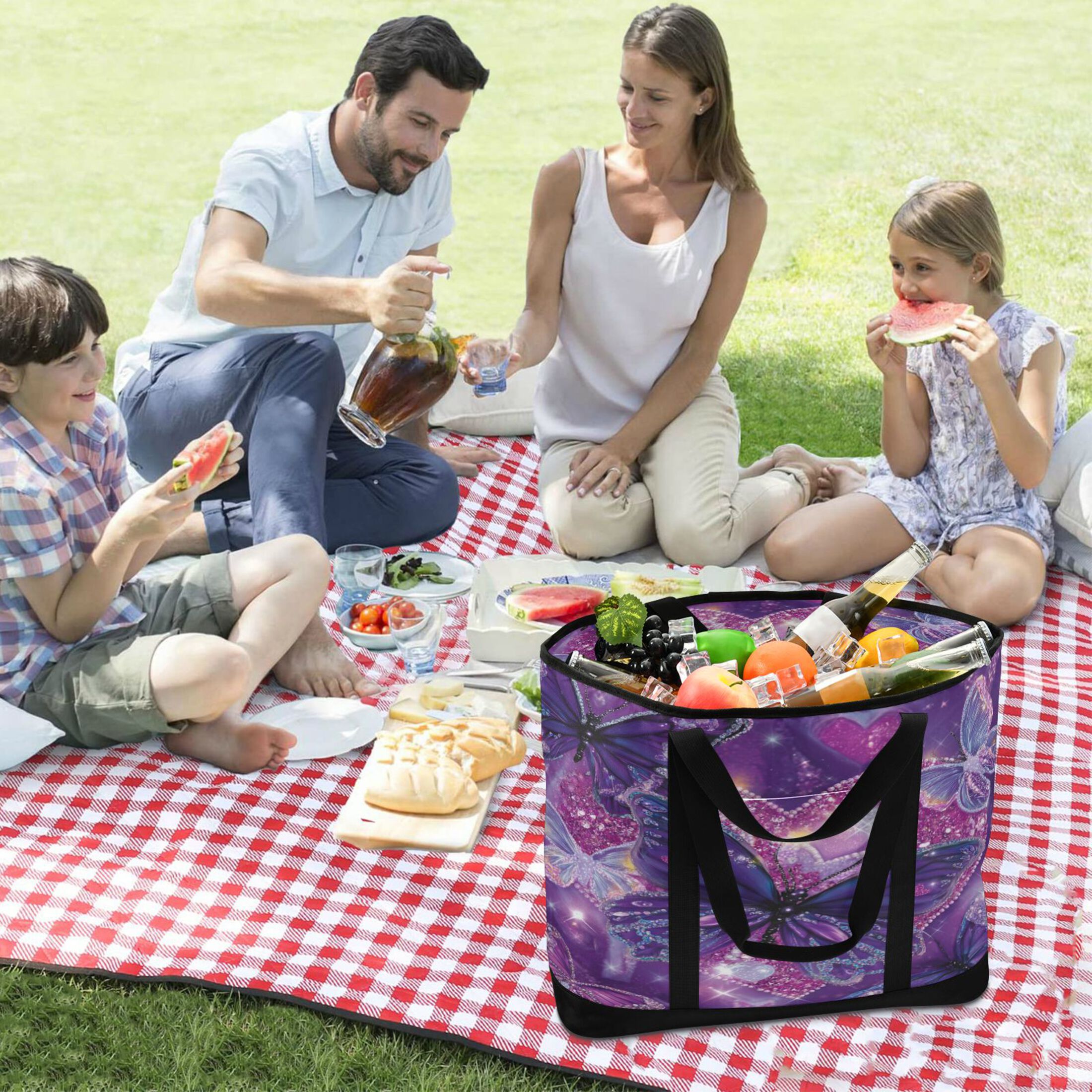 Extra-Large Wide Opening Design Capacity Hand-Held Ice Pack Thickened Insulation Layer For Long-Lasting Cold Retention For Outdoor Shopping Picnics And Camping Adorable Diamond Painting Butterfly