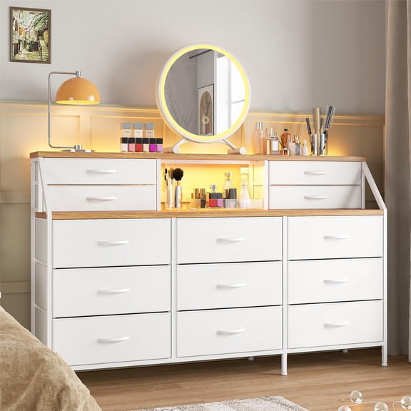 Cómoda de Dormitorio con 13 cajones, cómoda Grande con Espacio de Almacenamiento, Estructura de Metal, cómoda con Espacio de Almacenamiento para Dormitorio, Ropa (Blanco)