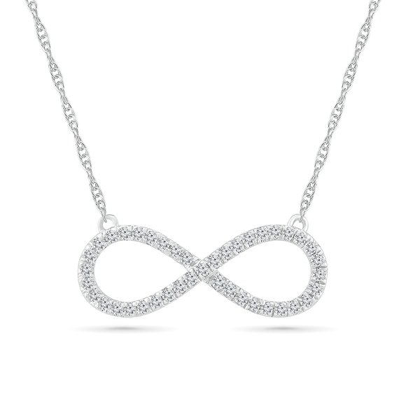 DGOLD 10kt White Gold Round White Diamond Dainty Infinity Necklace for women (1/5 cttw)