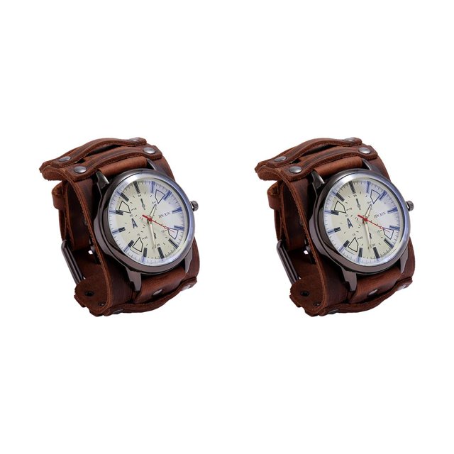 Qarigey Retro Punk Pointer Watch Leather Wide Belt Strap Gift Adjustable 2piezas Marrón