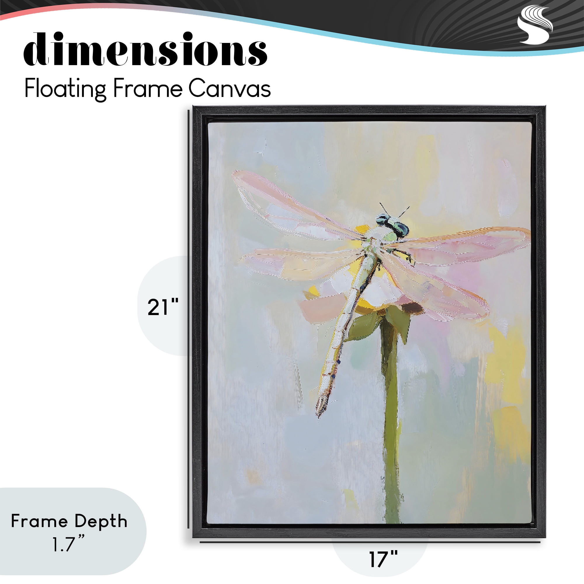 Stupell Industries Pastel Dragonfly Landing Black Framed Floater Canvas Wall Art, design by The Prints Vibe