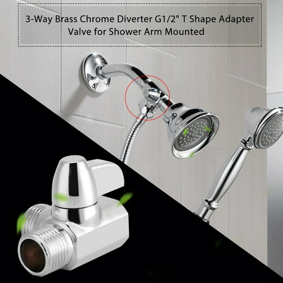 YLSHRF Shower Diverter,3-Way Brass Chrome Diverter G1/2 T Shape Adapter Valve for Shower Arm Mounted, Shower Arm Adapter