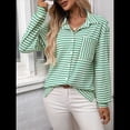 thumbnail image 4 of Camisas de Mujer con Botones, Blusas Clásicas A Rayas de Larga con Cuello y Bolsillo para Oficina. Verde XXL, 4 of 10