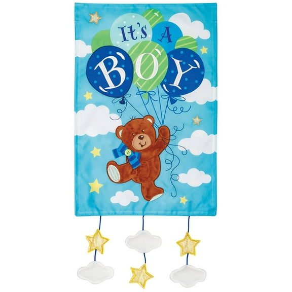 Custom Decor It's a Boy - Garden Size, Emboidered Applique Style, Double Sided Decorative Flag - Approx. 12 Inch X 17.98 Inch