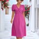 thumbnail image 2 of Vestido de mujer con nudo torcido, cuello en V, manga corta abombada, dobladillo suelto, vestido largo informal para uso diario, 2 of 6