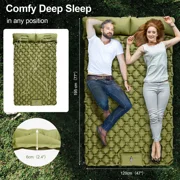 Camping Sleeping Pad 2 Person Self-Inflating Mattress Double Size with Pillow Air Mat Outdoor Portable Green