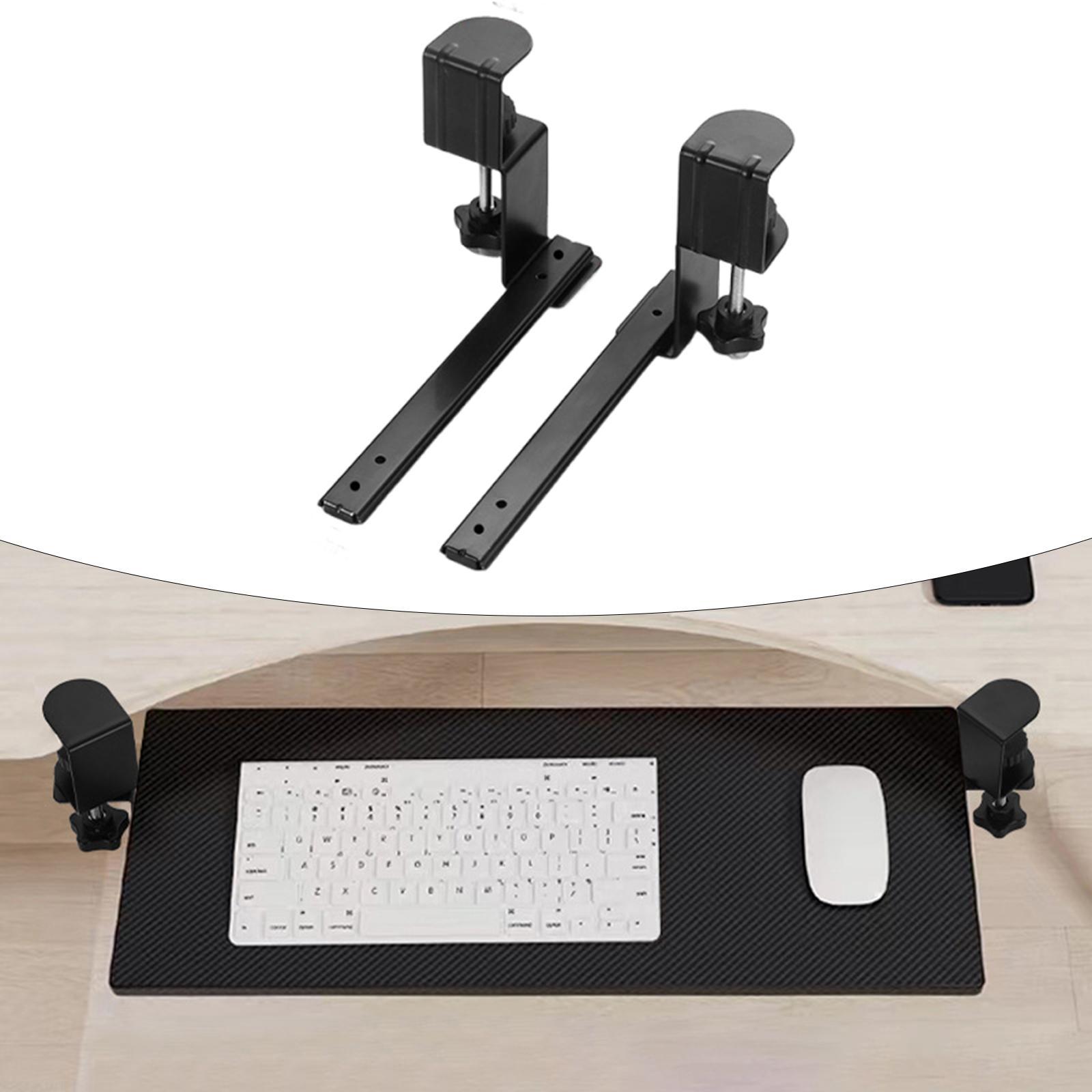 2 Pack Under Desk Keyboard Tray Slide Hardware Desk Extender Heavy Duty Steel Clamp on for Office Table Cabinet