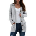 thumbnail image 2 of idosla Women's 2025 Fall Long Sleeve Cable Knit Sweater Open Front Cardigan Button Loose Outerwear (Grey, 3XL), 2 of 4