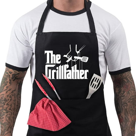 BBQ Apron Funny Grill Aprons for Men The Grillfather Men’s Grilling Gifts Black