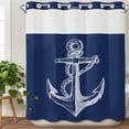 thumbnail image 3 of Nautical Anchor No Hook Shower Curtain Waterproof,Bathroom Curtains with Snap in Liners and See Through Top Window,Navy Blue Coastal Marine Minimalist Rope Hotel Bathtub Curtains Shower 72"Wx72"L, 3 of 8