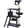 thumbnail image 2 of 55.5" Muti-Tier Dark-Gray Cat Tree Towel, Cat Play Furniture with Sisal Covered Scratching Posts and Ladders, Playhouse with Perches, Platforms, and Basket for Kitten to Climb, Play&Chase, 2 of 4