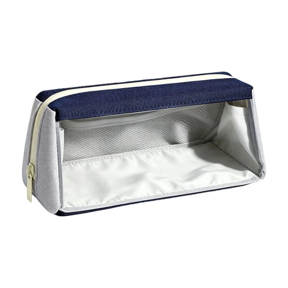 Clear Pencil Case Foldable Double Layer with Wide Opening Phone Rest