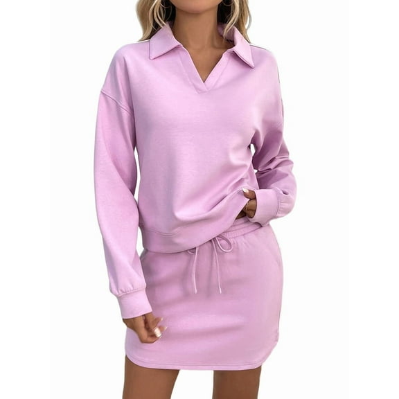 Two Piece Sets for Women Casual Tracksuit Sweatshirt Skorts Matching Set Lounge Tennis Jogger Sweat Suit Pink  XXL