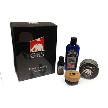 GBS Round Beard Brush with Synthetic/Nylon Bristles & Travel Tin, With Col Conk Sante Fe Cedar Beard Wash, and Beard