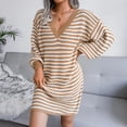 thumbnail image 4 of Ins Striped Sweater Dress V-neck Long Sleeve Dresses For Women, 4 of 7