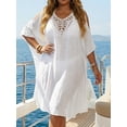 thumbnail image 5 of MOJOGO Women's Beach Cover Up Backless Crochet Lace Cover Up Dress Cold Shoulder Coverups Summer Pool Linen Blend Outfits White Free Size, 5 of 6