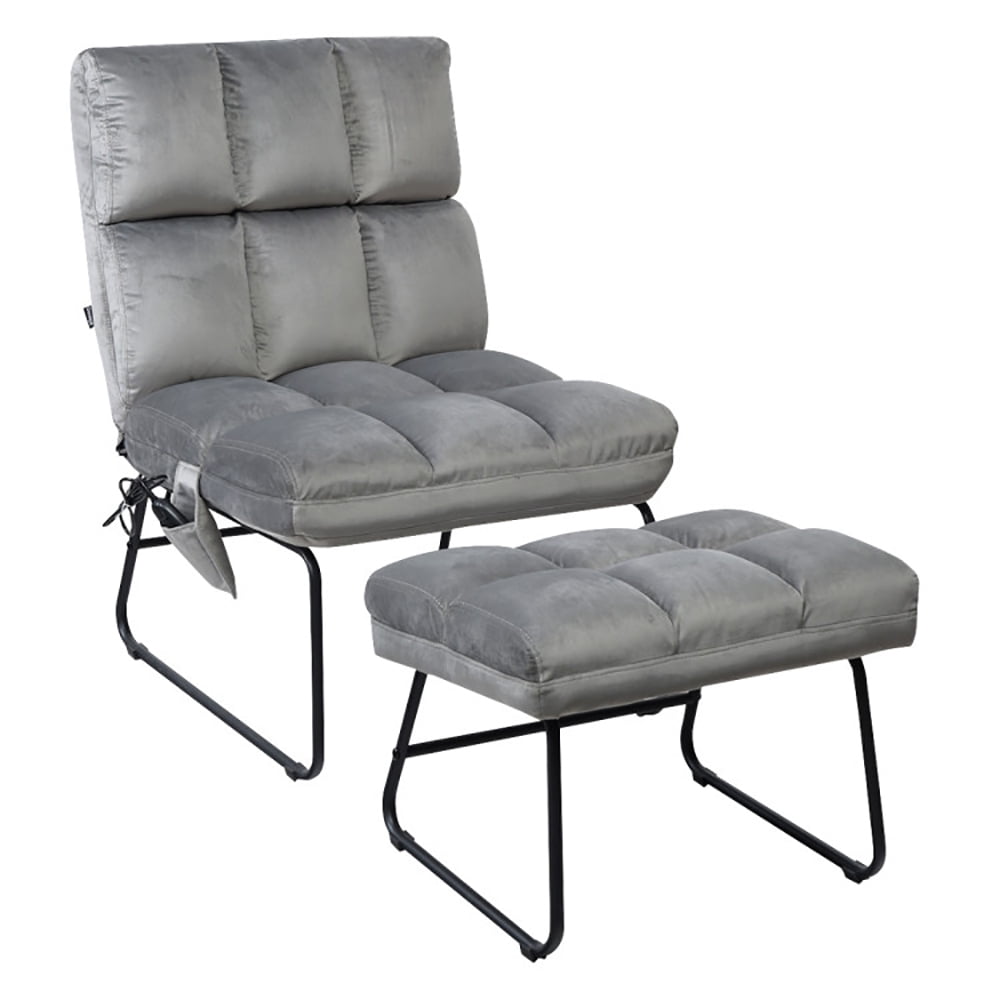 Finihen Massage Recliner Chair, Velvet Massage Recliners with Ottoman Remote Control and Side Pocket, for Living Room, Bedroom, Gray