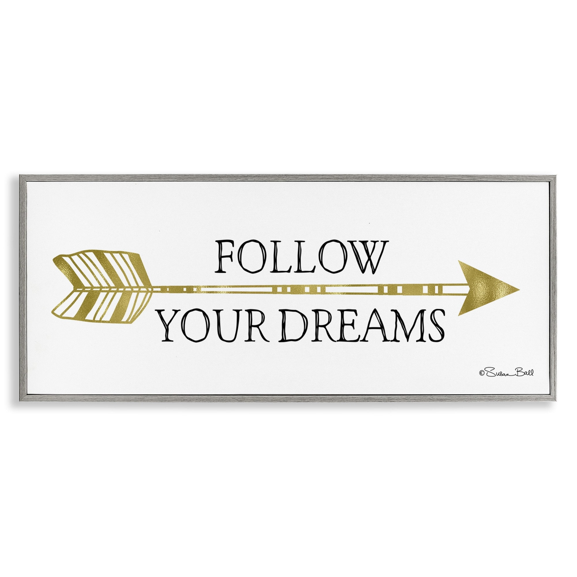 Stupell Industries Follow Your Dreams Patterned Golden Arrow Motivational Sign,30 x 13, Design by Sn Ball