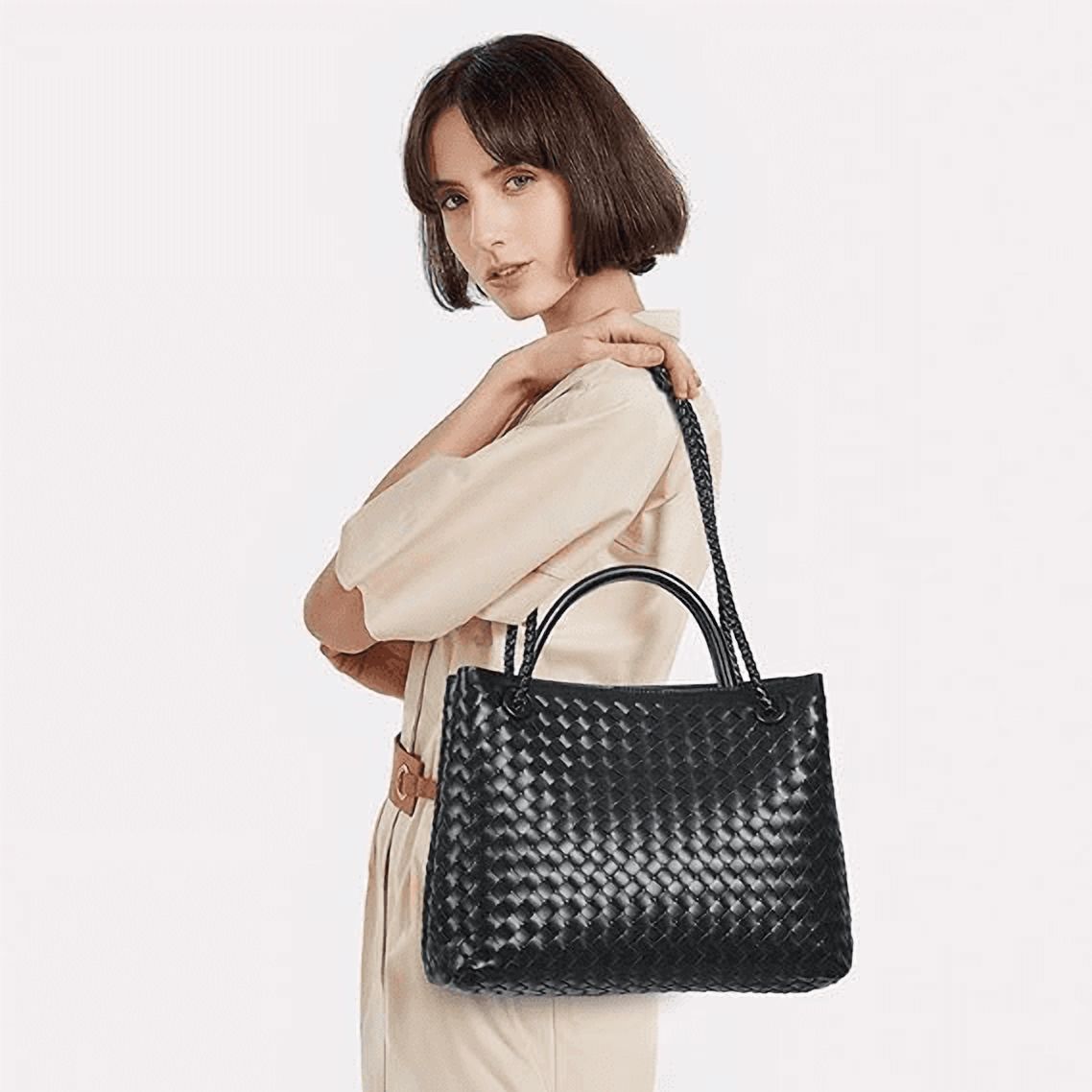 Large Tote Purse Woven Bag for Women Crossbody Handbag: Vegan Leather Small Tote Purse - Bowknot Satchel