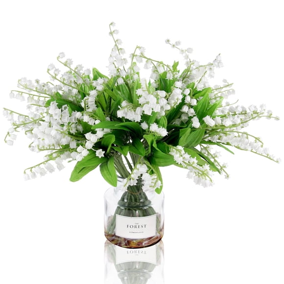 Tinsow 20 Pcs Artificial Lily Of The Valley Faux Flowers Bell Orchid Wedding Bouquet May Flower For Home Garden Wedding Party (20)