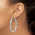 thumbnail image 3 of 925 Sterling Silver Women's Rhodium Plated Classic Tube 4mm Round Hoop Earrings | 50mm, 3 of 4
