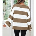 thumbnail image 4 of Women's  Fall Long Sleeve Oversized Striped Color Block Comfy Loose Crew Neck Knitted Pullover Sweater, 4 of 18