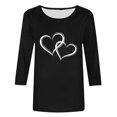 thumbnail image 4 of Lenpel Women's Tunic Tops 3/4 Length Sleeve Crew Neck Heart Printed T Shirts Plus Size Graphic Tees Loose Trendy Blouses(Black,Large), 4 of 5