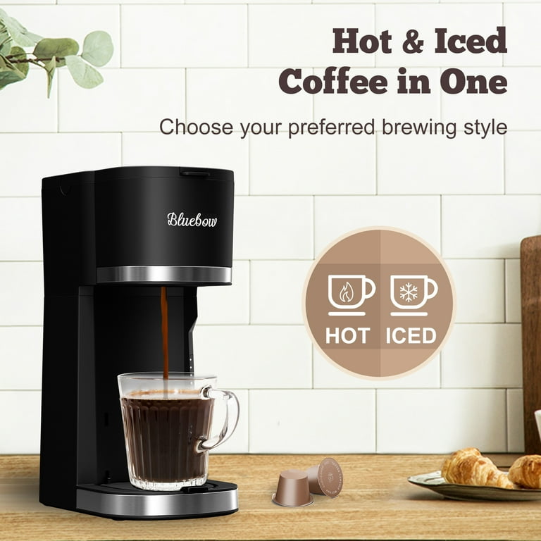 Bluebow Hot and Iced Coffee Maker, Single Serve for K Cup, Ground Coffee  and Tea, 6-12oz, Black - Walmart.com
