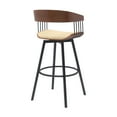 thumbnail image 3 of Armen Living Indoor Athena 31" Swivel Walnut Wood Bar Stool in Cream Faux Leather with Black Metal, 3 of 9