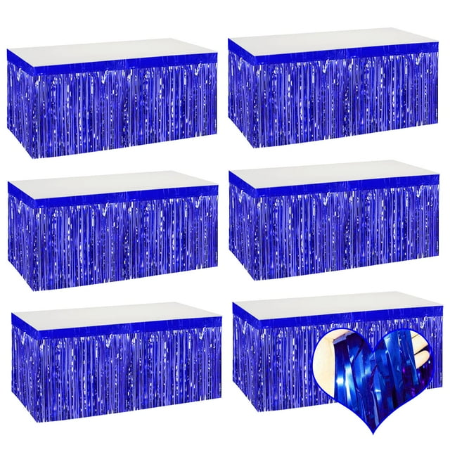 Faldas para Mesa Mebiornt con Flecos Metálicos Azules 74x274 cm Paquete de 6