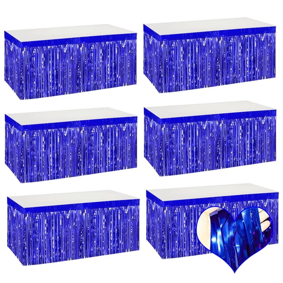 Faldas para Mesa Mebiornt con Flecos Metálicos Azules 74x274 cm Paquete de 6