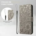 thumbnail image 6 of Case for iPhone 13, Premium Leather Magnetic Closure Slim Flip Wallet Phone Case with Card Holder Cash Slot Stand Function Embossed Flower Shockproof Lanyard Cover - Gray, 6 of 7