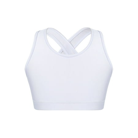DPOIS Kids Girls Cirss Cross Back Crop Vest Tops Yoga Workout Sports Basic Bra White 6