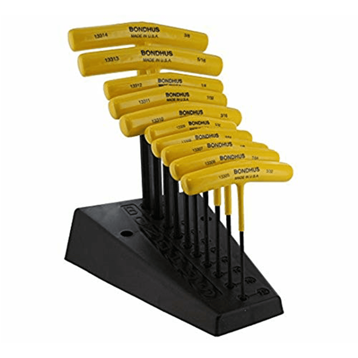 Bondhus 10pc SAE T-Handle Hex Wrench Set Model 13390 3/32 inch–3/8 inch Yellow