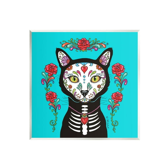 Stupell Industries Day of Dead Cat Portrait Animals & Insects Painting Unframed Art Print Wall Art, 12 x 12