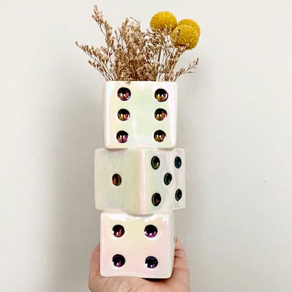 Handmade Ceramic Dice Vase - Unique Decor For Dried Flowers, Rose, Pampas Grass - Stunning Design For Any Modern Space - Perfect Gift For Inspiring Smiles