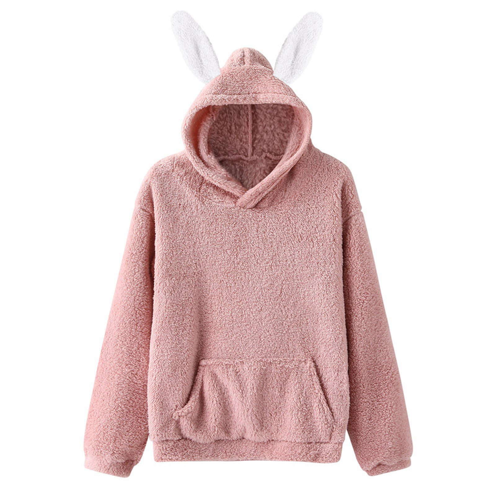 Pullover for Womens Oversized Hoodies Solid Drawstring Blouse Casual Long Sleeve Fuzzy Fleece Sweatshirts with Pocket 