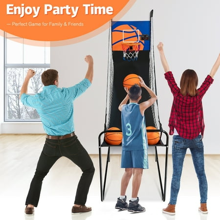 Costway - Foldable Single Shot Basketball Arcade Game W/Electronic Scorer 3 Basketballs - Black
