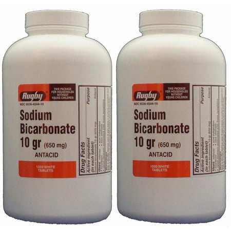 RUGBY SODIUM BICARB 10GR TAB SODIUM BICARBONATE-650 MG White 1000 TABLETS UPC 305361047108 (PACK of 2)