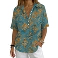 thumbnail image 2 of ClodeEU Women's Collared Print Short Sleeve V Neck Blouse,Casual Loose Fit Top Army Green,Women's Plus XXXL, 2 of 8