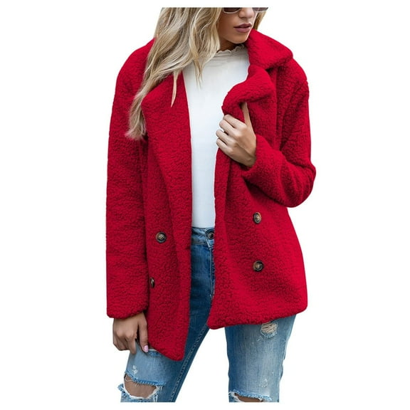 Women's Button-Down Wool Coat with Pockets Winter Casual Lapel Outerwear