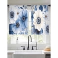 thumbnail image 3 of White Blue Floral Semi Sheer Curtains 45 Inch Length 2 Panels Set, Elegant Leaves Spring Flowers Sheer Kitchen Curtain Privacy Voile Window Curtain for Living Room Bedroom Rod Pocket Drapes, 3 of 7