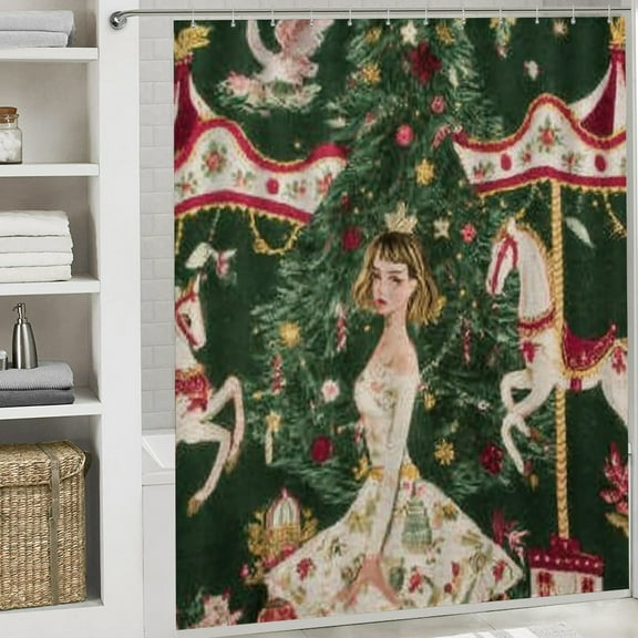 Christmas Shower Curtain,Fairy Nutcracker Signs Christmas Curtain with Hooks for Home Bathroom Decor Washable Curtains, 72x72 in